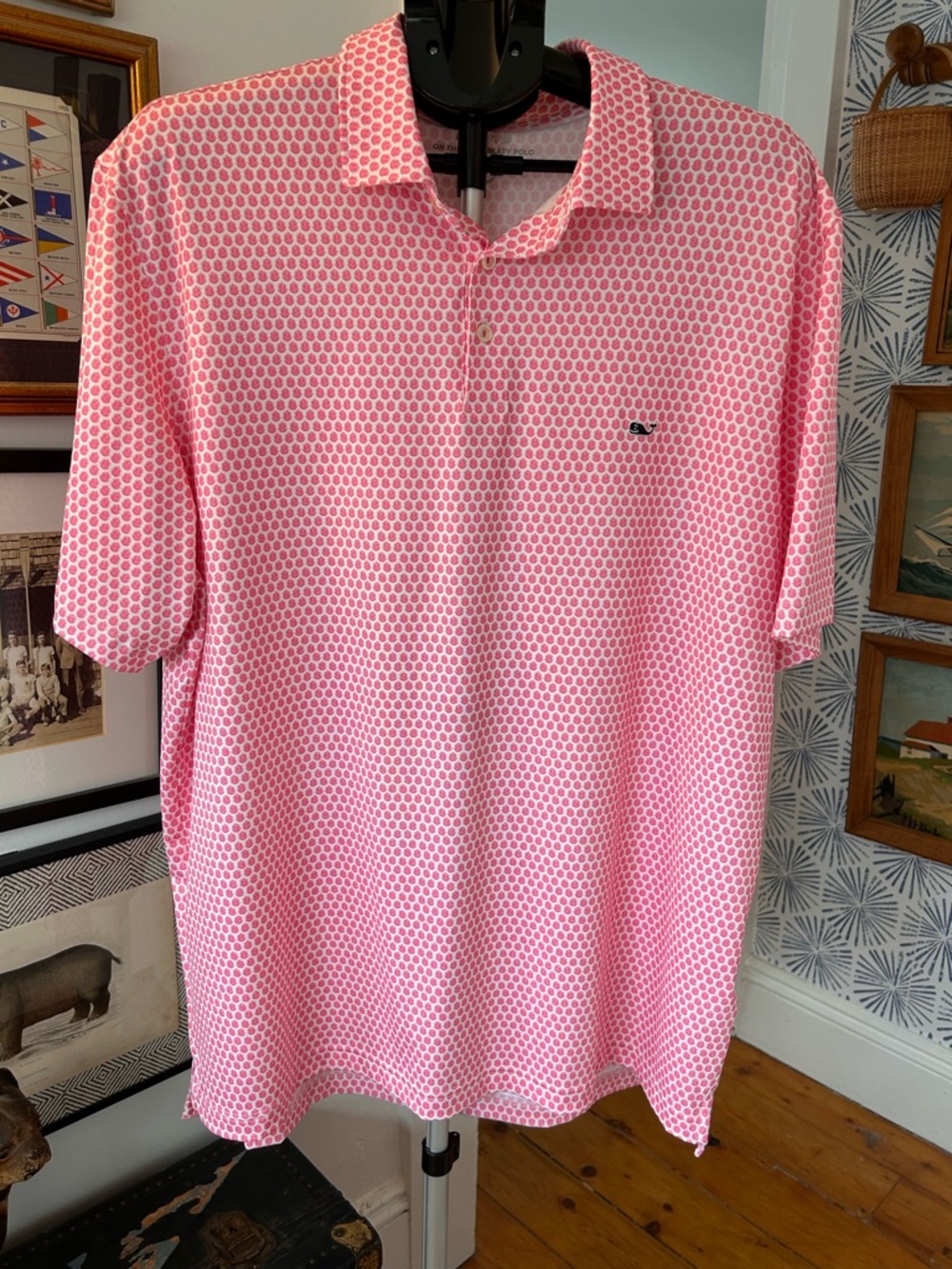 Men's Vineyard Vines On The Go Sankaty Performance Pink Patterned Polo Shirt